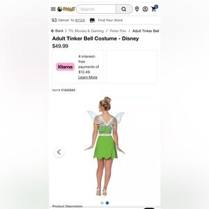 Disney Tinker Bell Green Dress Costume